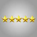 Realistic image of five gold stars symbolizing a perfect review.