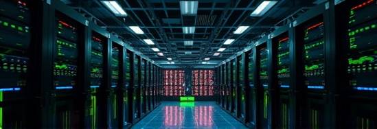 advanced marketing technology setup, modular, streamlining, photorealistic, high-tech lab filled with servers, highly detailed, network visualizations, crisp 1080p display, anthracite and glow green, indirect lighting, shot with a cine lens.